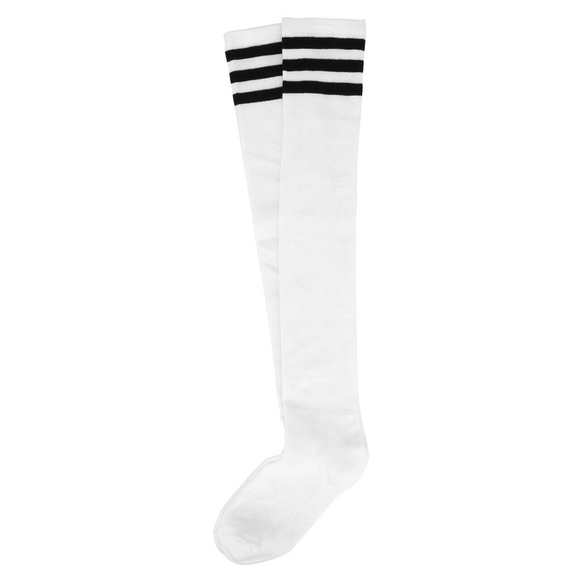 White with Black Stripes Over the Knee Socks Warm Thigh High Socks NEW - Picture 2 of 4